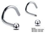Surgical Steel Nose Stud: 20g, 18g, 16g Nostril Screw with Ball, Cone, or Spike