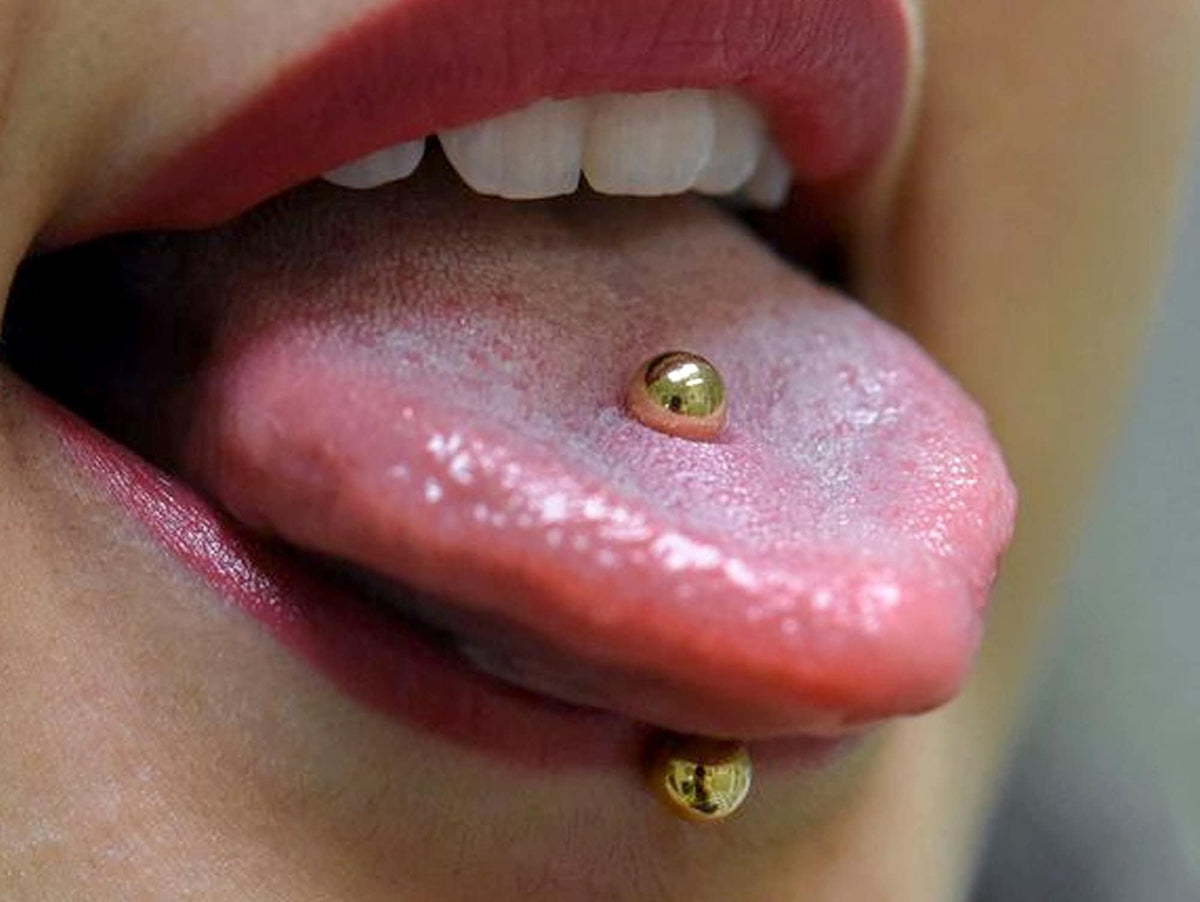 14K Gold Internally Threaded Barbell: Tongue, Nipple, Ear Piercing