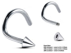 Surgical Steel Nose Stud: 20g, 18g, 16g Nostril Screw with Ball, Cone, or Spike