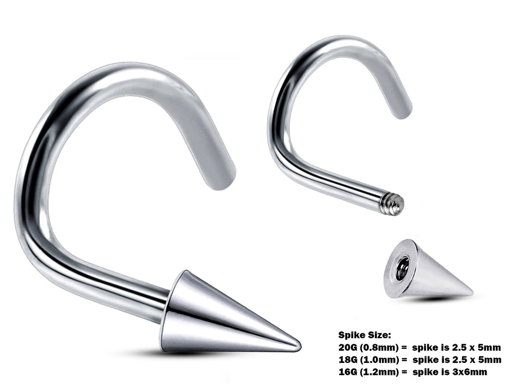 Surgical Steel Nose Stud: 20g, 18g, 16g Nostril Screw with Ball, Cone, or Spike