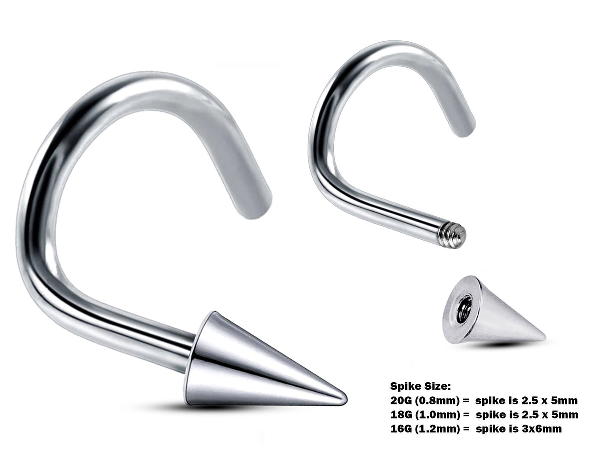 Surgical Steel Nose Stud: 20g, 18g, 16g Nostril Screw with Ball, Cone, or Spike