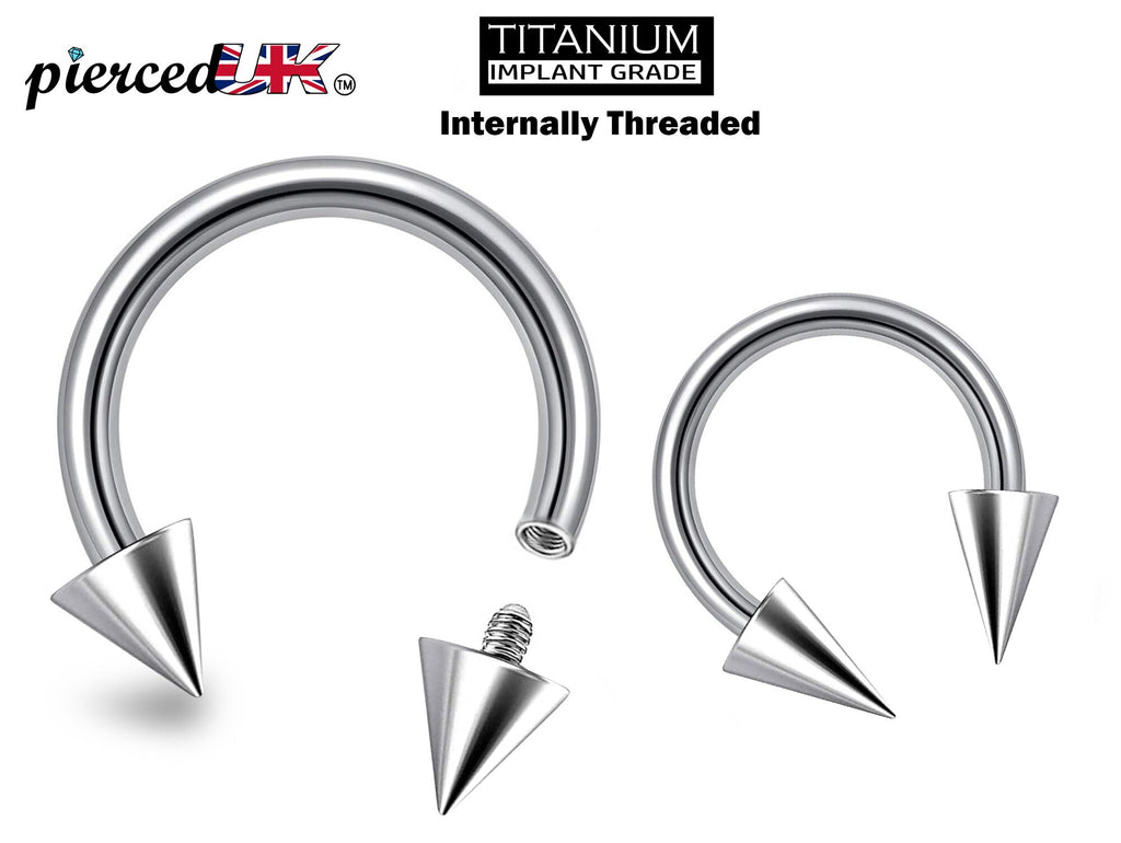 Titanium Spike Horseshoe Barbell: 16G 14G Internally Threaded Septum Ring