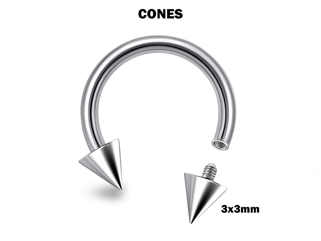 Titanium Spike Horseshoe Barbell: 16G 14G Internally Threaded Septum Ring