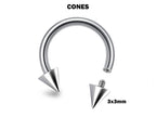 Titanium Spike Horseshoe Barbell: 16G 14G Internally Threaded Septum Ring
