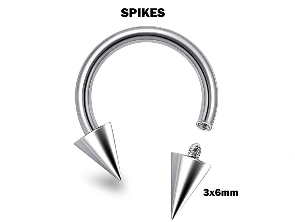 Titanium Spike Horseshoe Barbell: 16G 14G Internally Threaded Septum Ring