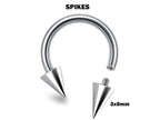 Titanium Spike Horseshoe Barbell: 16G 14G Internally Threaded Septum Ring