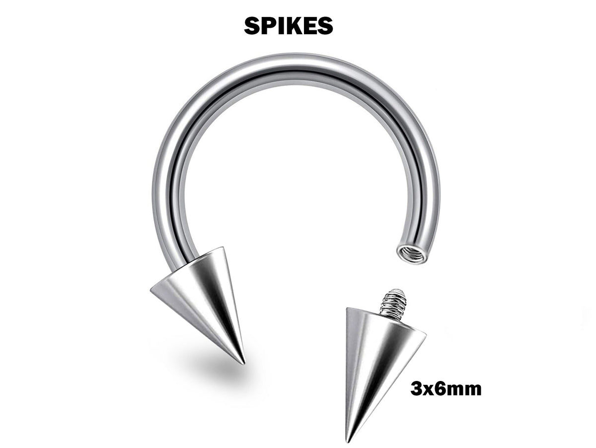 Titanium Spike Horseshoe Barbell: 16G 14G Internally Threaded Septum Ring