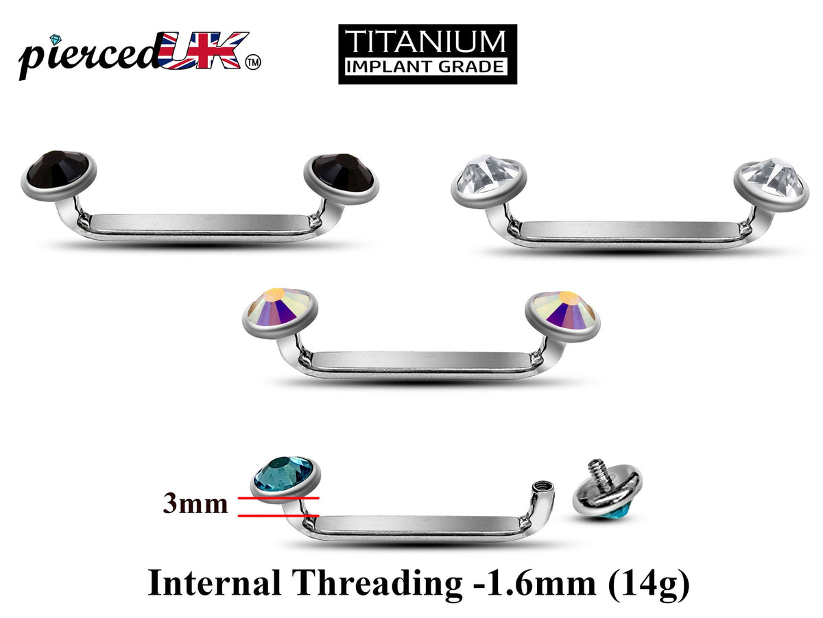 Titanium Staple Barbell: 14g Flat Surface Piercing with Pyramid Gem
