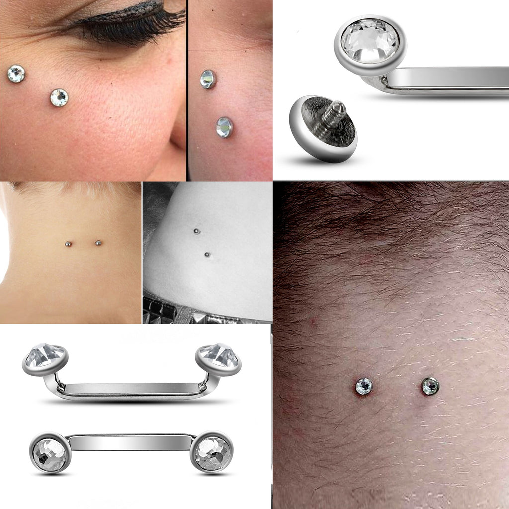 Titanium Staple Barbell: 14g Flat Surface Piercing with Pyramid Gem