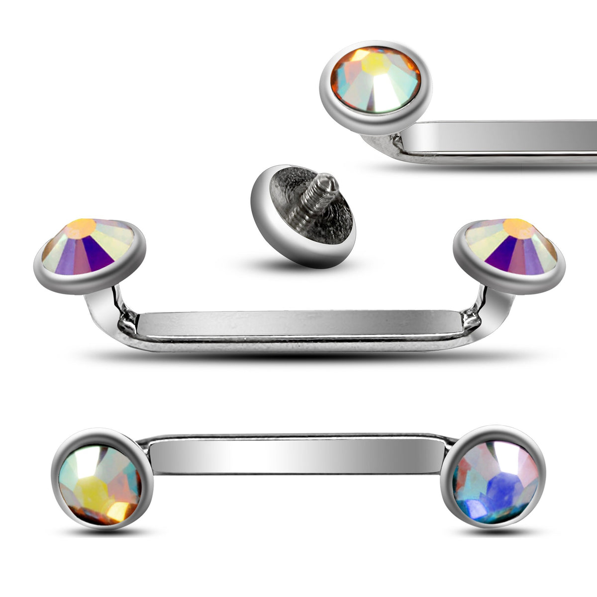 Titanium Staple Barbell: 14g Flat Surface Piercing with Pyramid Gem