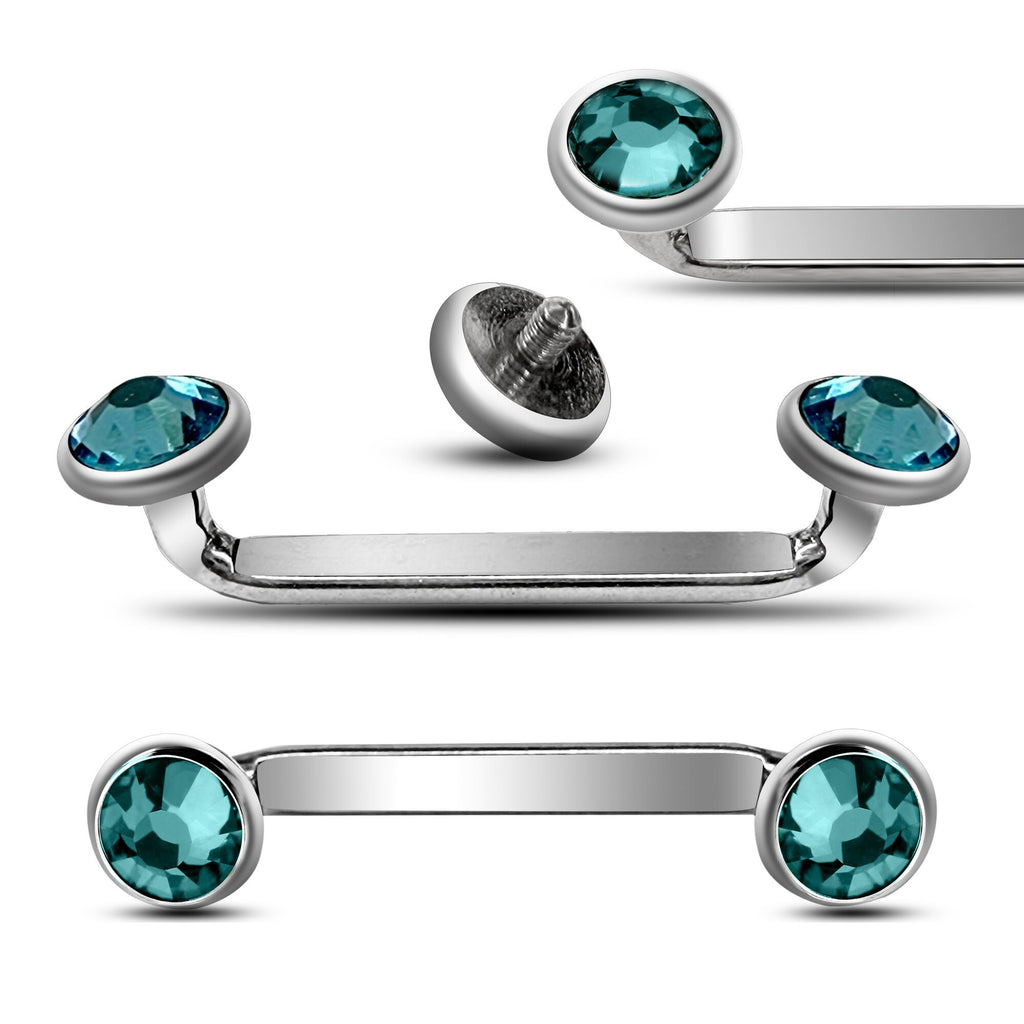 Titanium Staple Barbell: 14g Flat Surface Piercing with Pyramid Gem