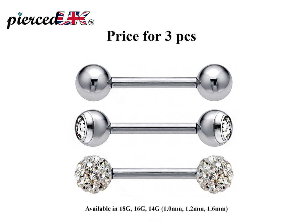 Surgical Steel Barbell Studs: Industrial Piercing Jewelry (3pcs)