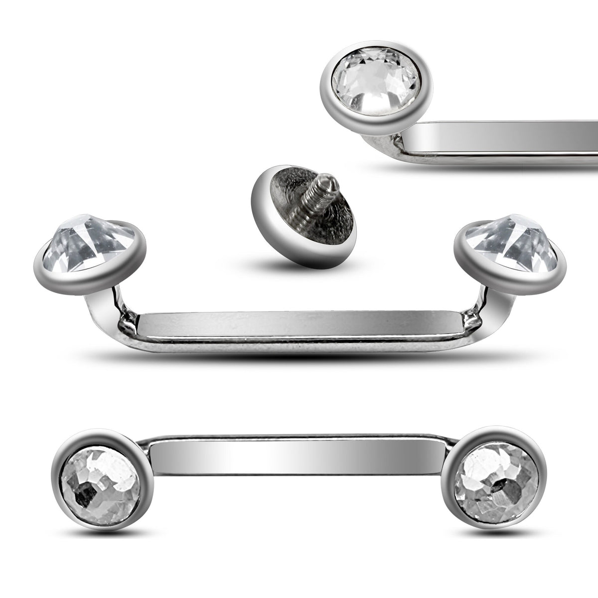 Titanium Staple Barbell: 14g Flat Surface Piercing with Pyramid Gem