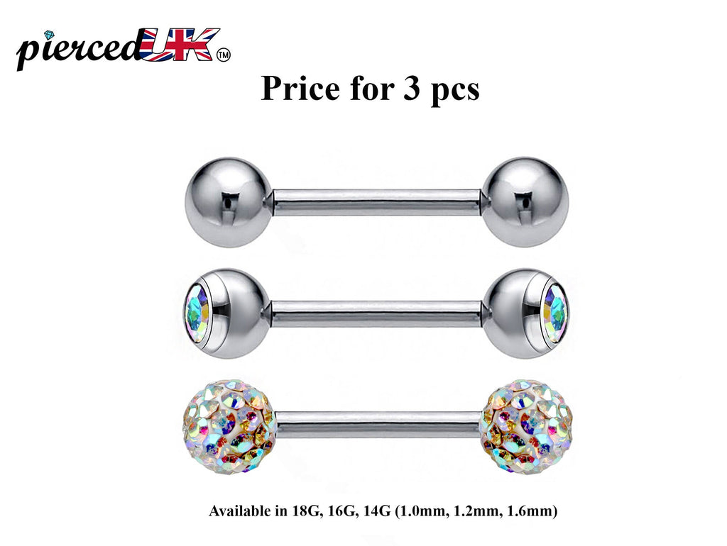 Surgical Steel Barbell Studs: Industrial Piercing Jewelry (3pcs)