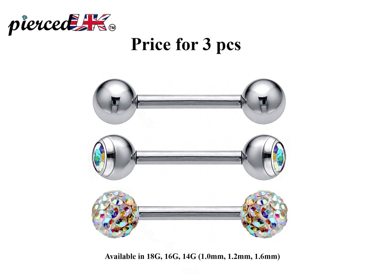 Surgical Steel Barbell Studs: Industrial Piercing Jewelry (3pcs)