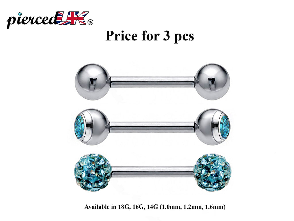 Surgical Steel Barbell Studs: Industrial Piercing Jewelry (3pcs)