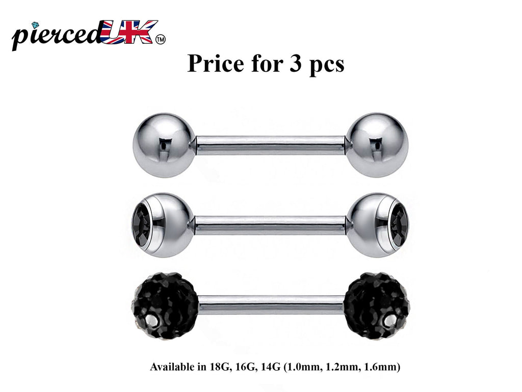 Surgical Steel Barbell Studs: Industrial Piercing Jewelry (3pcs)