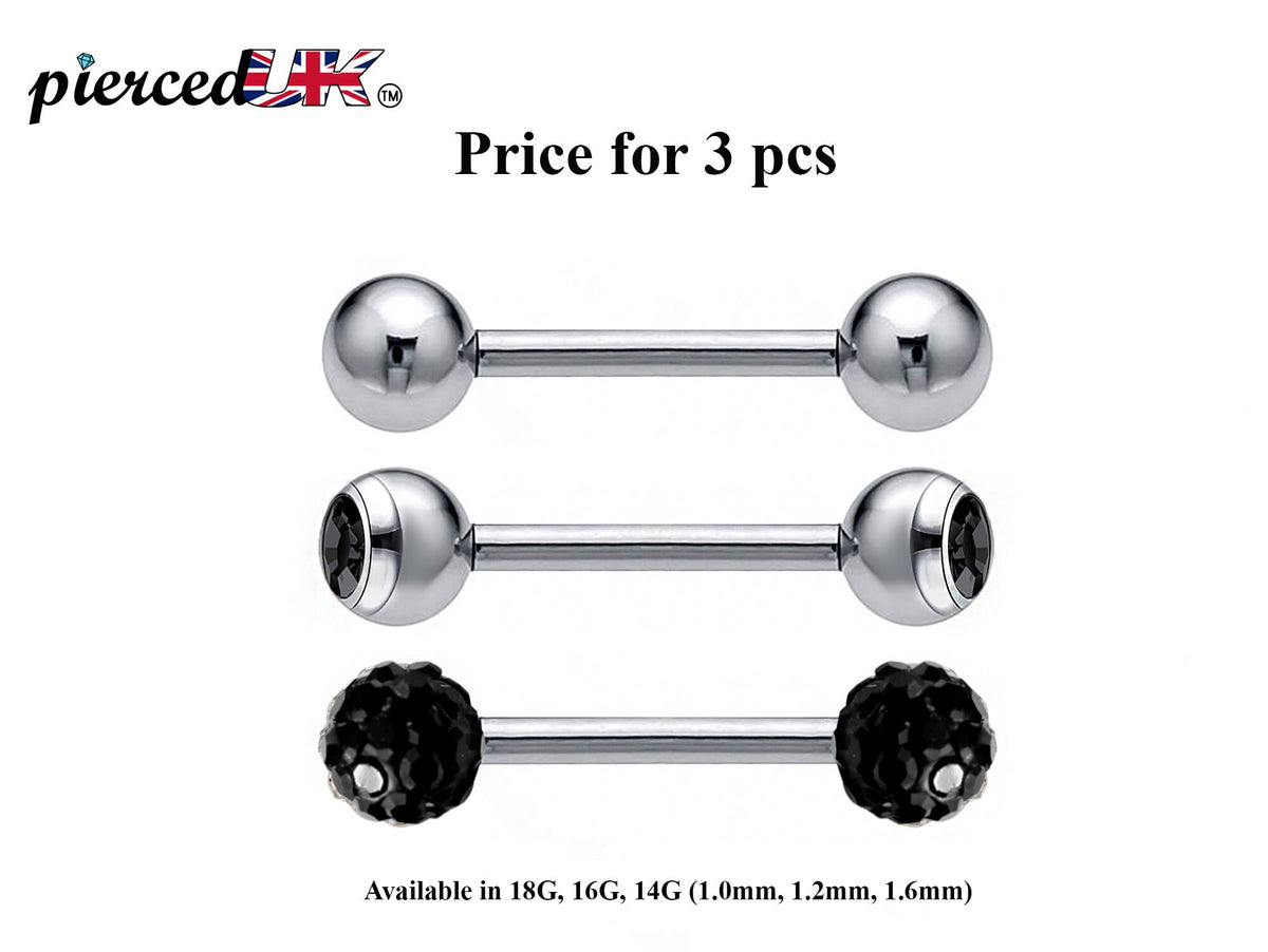 Surgical Steel Barbell Studs: Industrial Piercing Jewelry (3pcs)