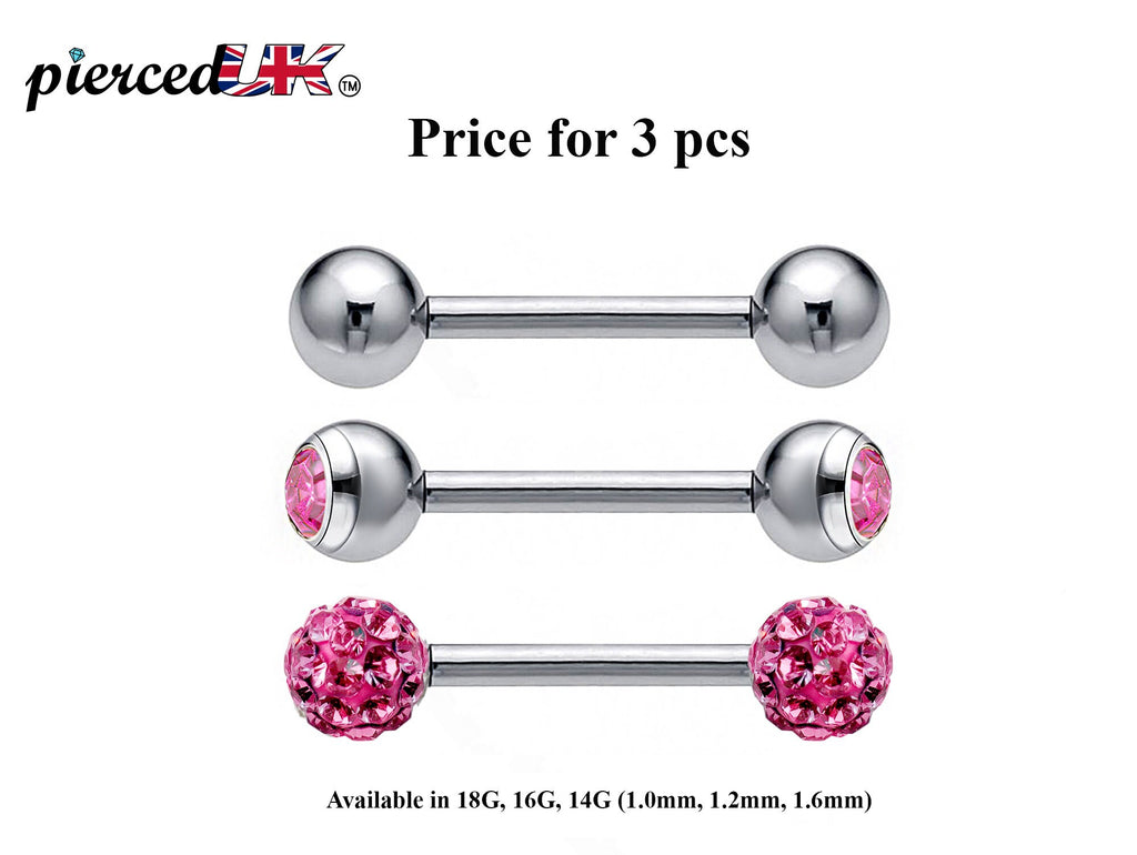 Surgical Steel Barbell Studs: Industrial Piercing Jewelry (3pcs)