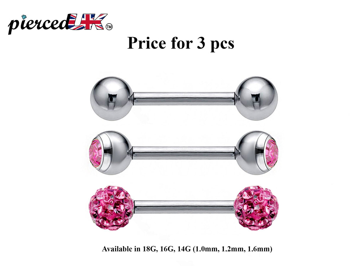 Surgical Steel Barbell Studs: Industrial Piercing Jewelry (3pcs)