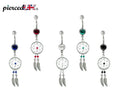 Dream Catcher Belly Ring: Sterling Silver Navel Bar with Gemstone Beads (14g)