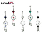 Dream Catcher Belly Ring: Sterling Silver Navel Bar with Gemstone Beads (14g)