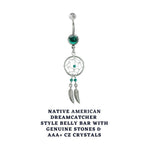 Dream Catcher Belly Ring: Sterling Silver Navel Bar with Gemstone Beads (14g)