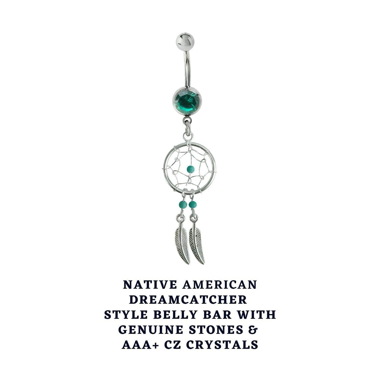 Dream Catcher Belly Ring: Sterling Silver Navel Bar with Gemstone Beads (14g)