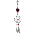Dream Catcher Belly Ring: Sterling Silver Navel Bar with Gemstone Beads (14g)