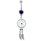 Dream Catcher Belly Ring: Sterling Silver Navel Bar with Gemstone Beads (14g)