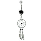 Dream Catcher Belly Ring: Sterling Silver Navel Bar with Gemstone Beads (14g)