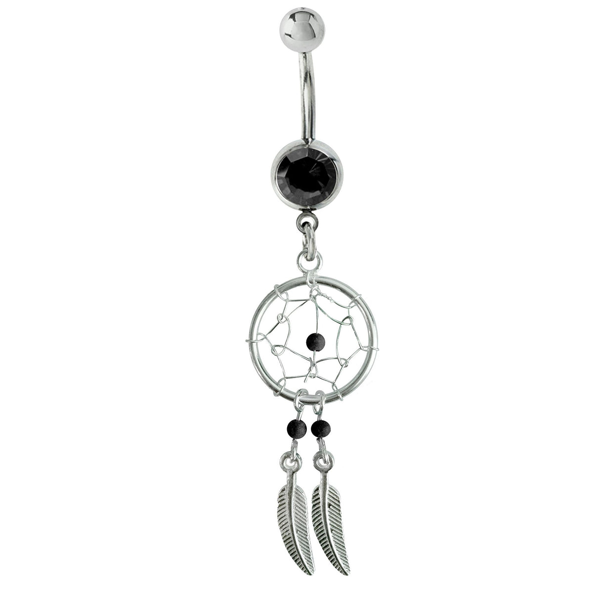 Dream Catcher Belly Ring: Sterling Silver Navel Bar with Gemstone Beads (14g)