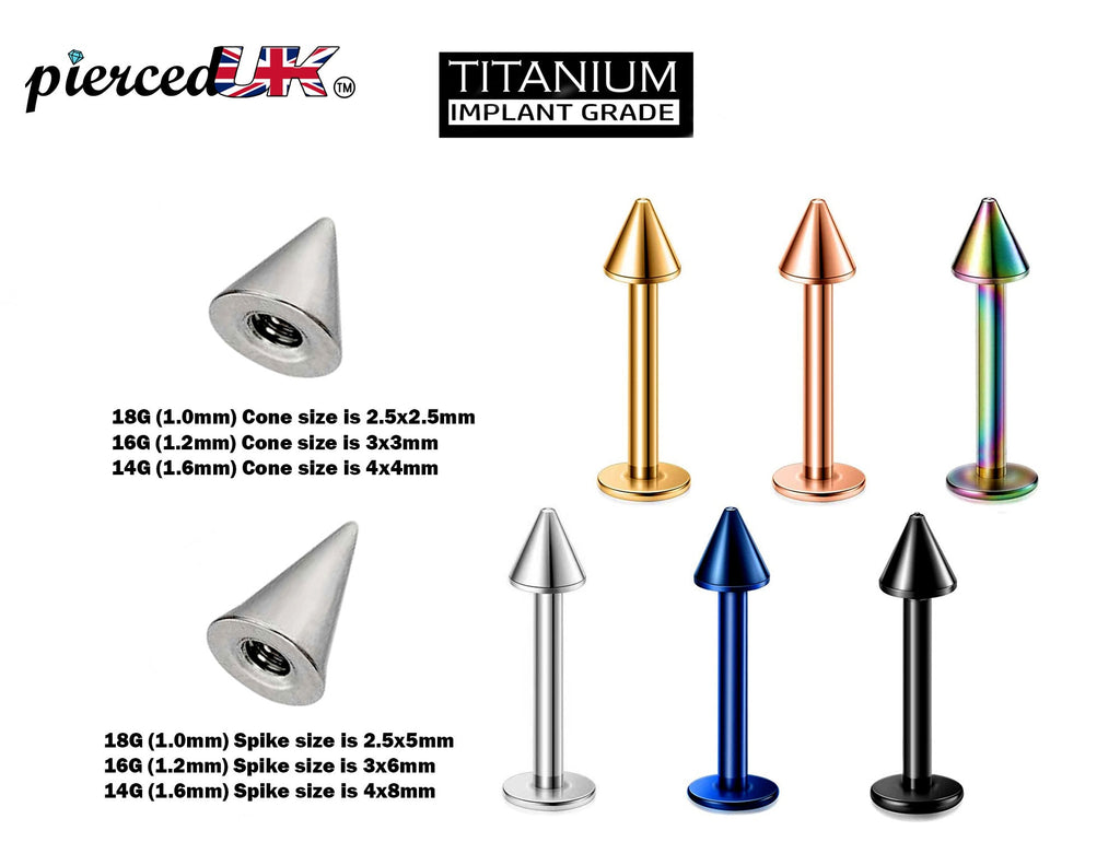 Titanium Spike Labret Stud: 18g-14g Lip Piercing