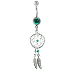 Dream Catcher Belly Ring: Sterling Silver Navel Bar with Gemstone Beads (14g)