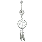 Dream Catcher Belly Ring: Sterling Silver Navel Bar with Gemstone Beads (14g)