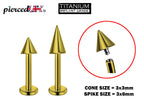 Titanium Gold Spike Labret: 16G 14G Internally Threaded Lip Piercing