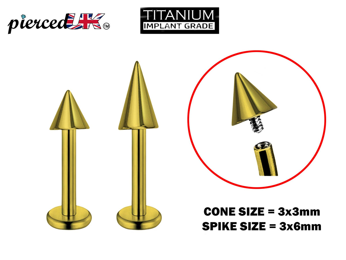 Titanium Gold Spike Labret: 16G 14G Internally Threaded Lip Piercing