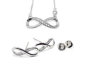 Silver Infinity Jewelry Set: CZ Crystal Necklace & Stud Earrings