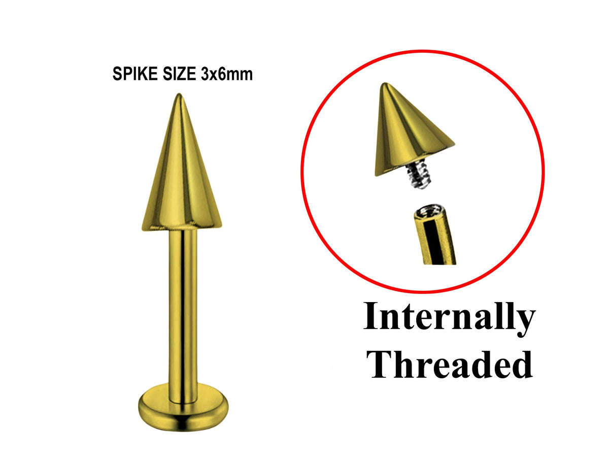 Titanium Gold Spike Labret: 16G 14G Internally Threaded Lip Piercing