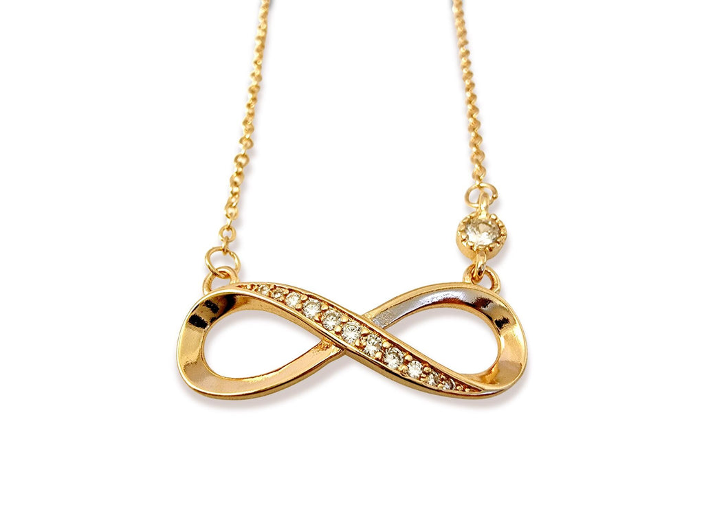 Silver Infinity Jewelry Set: CZ Crystal Necklace & Stud Earrings