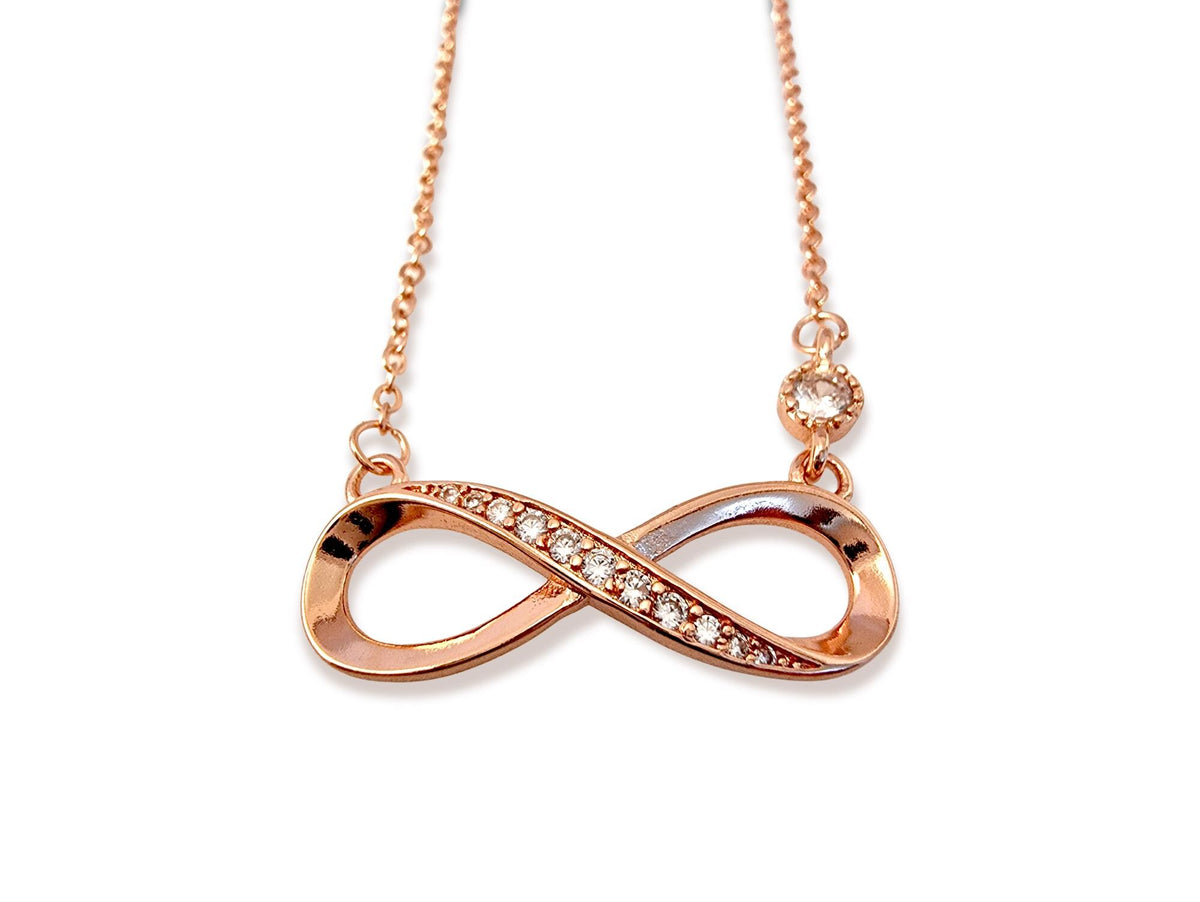 Silver Infinity Jewelry Set: CZ Crystal Necklace & Stud Earrings