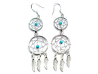 Handmade Silver Dreamcatcher Dangle Earrings: Turquoise & Coral