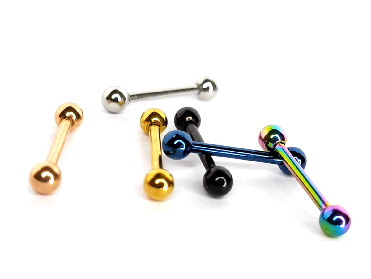 14G Surgical Steel Tongue Barbell: Straight Piercing Jewelry (14mm-18mm)