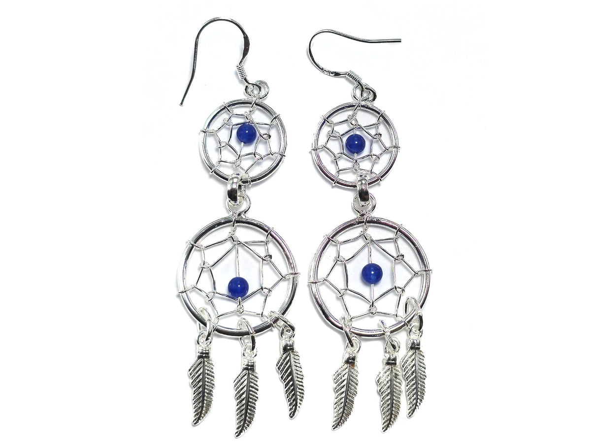 Handmade Silver Dreamcatcher Dangle Earrings: Turquoise & Coral