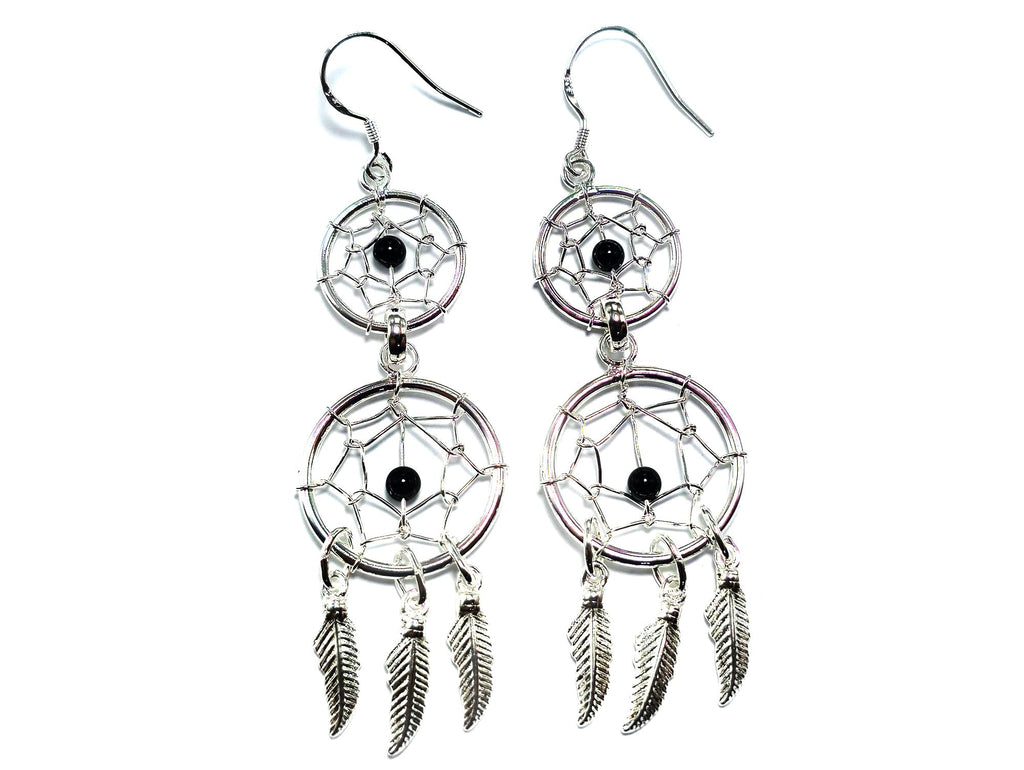 Handmade Silver Dreamcatcher Dangle Earrings: Turquoise & Coral