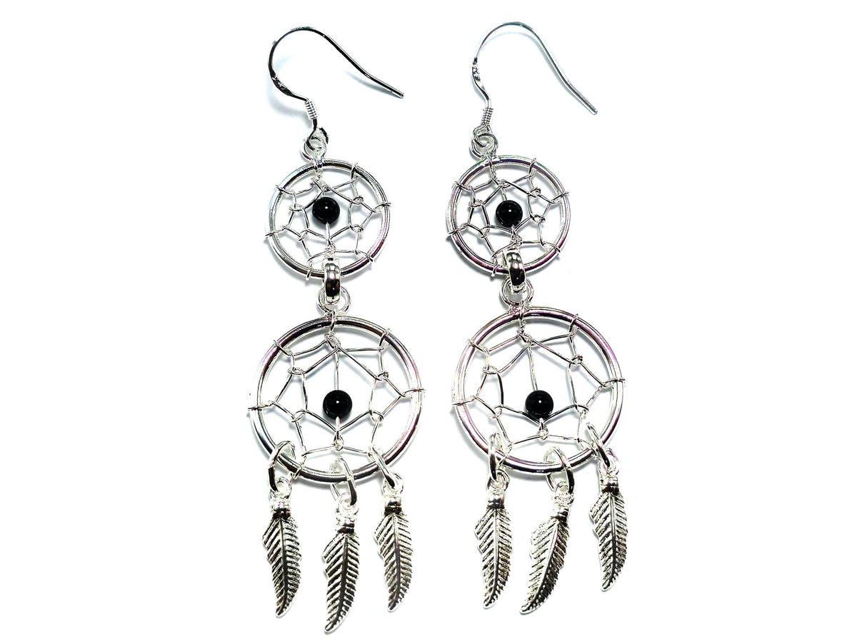 Handmade Silver Dreamcatcher Dangle Earrings: Turquoise & Coral