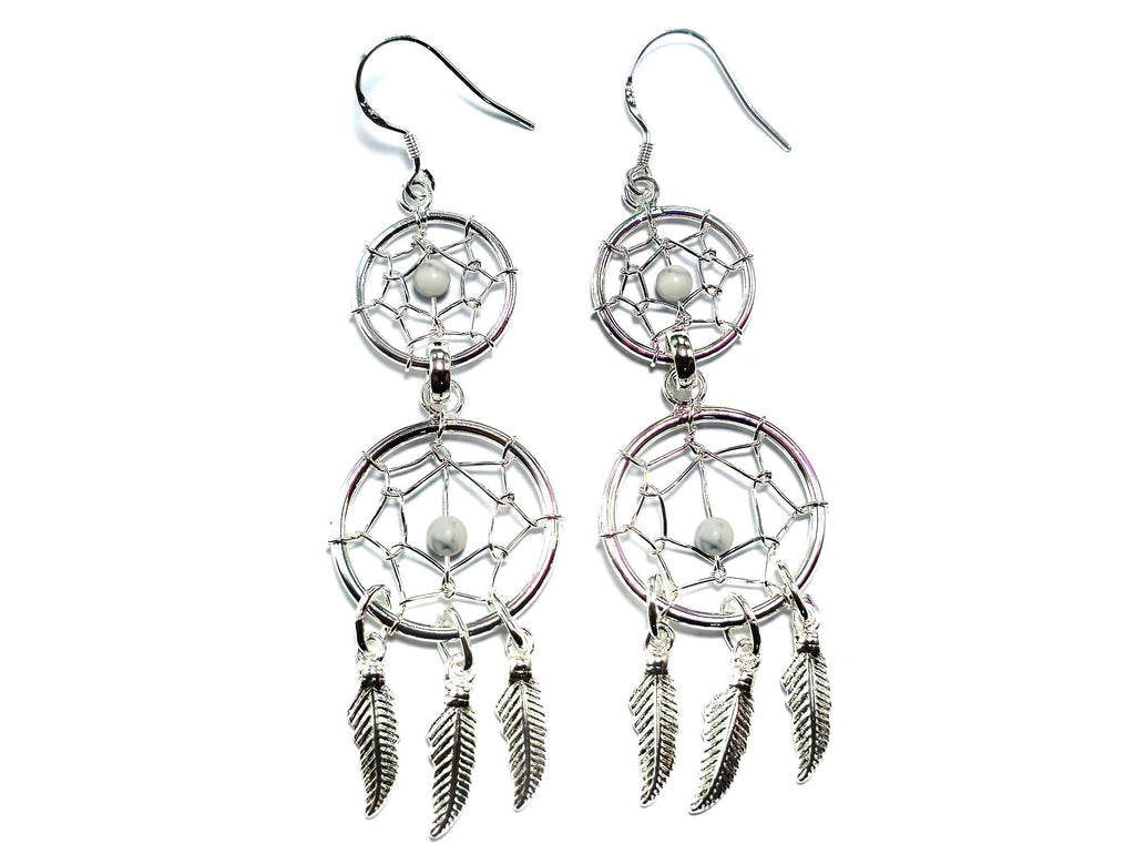 Handmade Silver Dreamcatcher Dangle Earrings: Turquoise & Coral