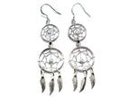 Handmade Silver Dreamcatcher Dangle Earrings: Turquoise & Coral