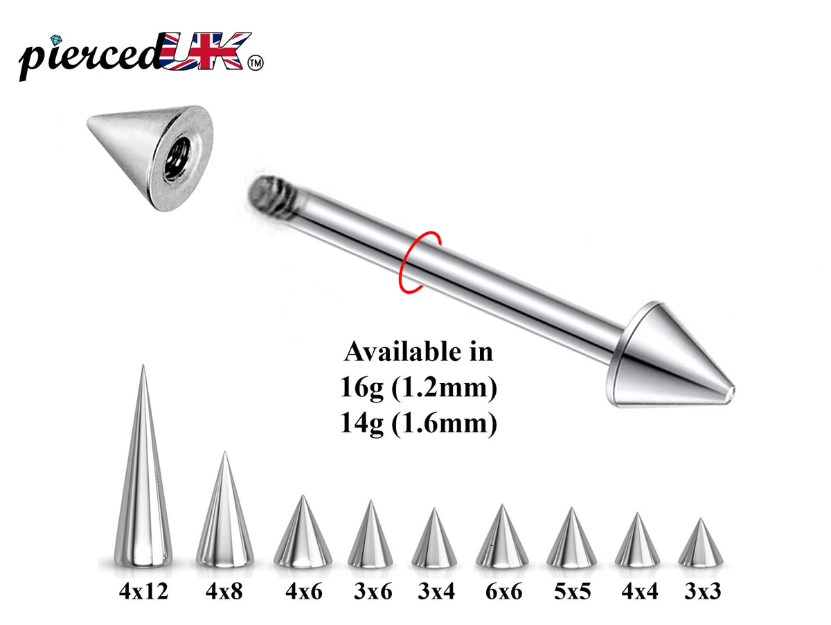Spike Barbell: Surgical Steel Industrial Piercing (16g, 14g)