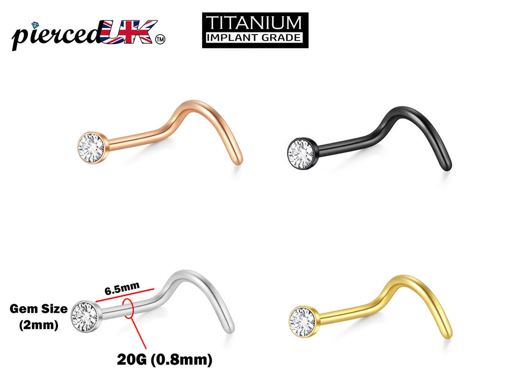 Titanium Nose Screw: 20G with CZ Crystal (2mm)